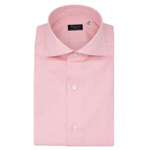 FINAMORE 1925 CLASSIC FIT NAPOLI SHIRT IN PINK COTTON TWILL REG $490 *AUTHENTIC